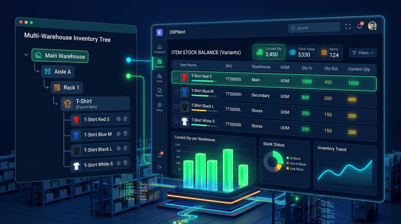 لوحة شجرة أرصدة الأصناف والمتغيرات (Item Stock Balance Tree)